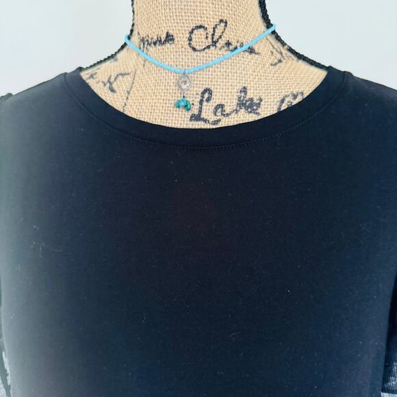 LOFT Womens Black Clipdot Clip Dot Sheer Short Sleeve Cotton Blouse Top Medium - Picture 4 of 9